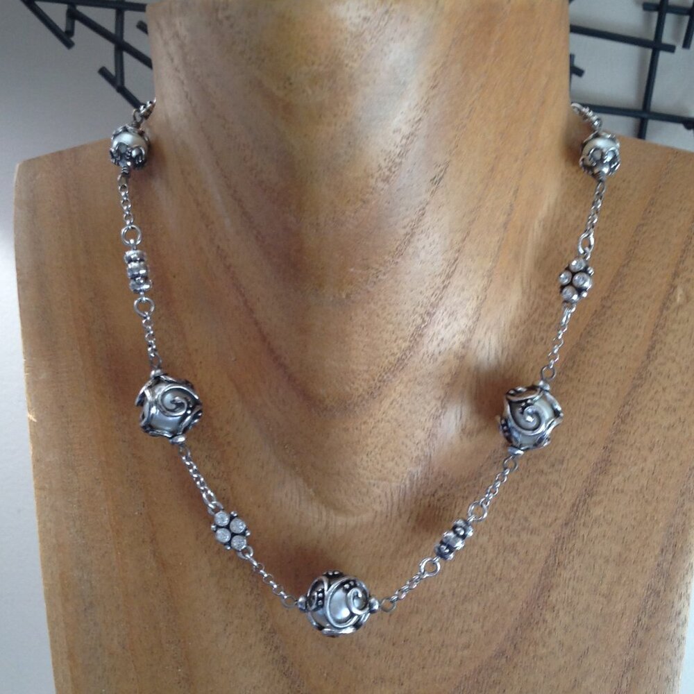 Brighton Caged Ball Pearl & Rhinestone Crystal Necklace